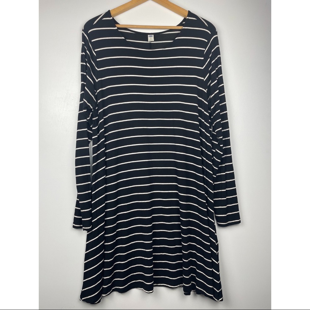 Old Navy Long Sleeve Striped Swing Dress Black White XL